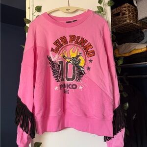PINKO O Fringe-Trim Sweatshirt Bubblegum Pink Cotton Sweatshirt size M